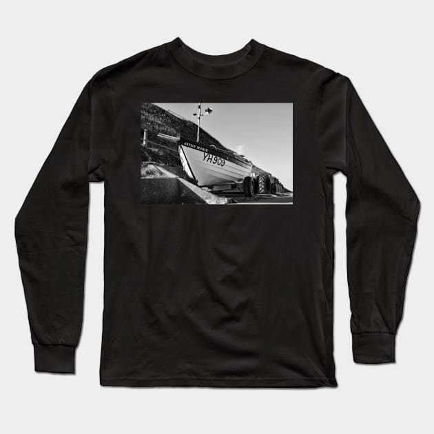 Traditional crab fishing boat on the Norfolk coast Long Sleeve T-Shirt by yackers1